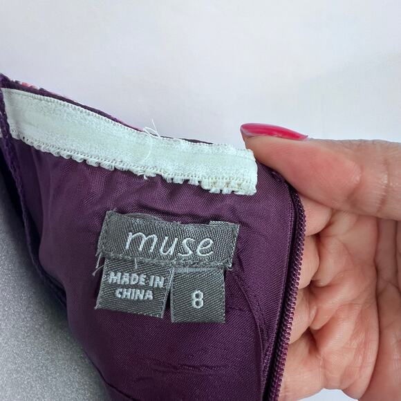 Muse Y2K Halter 100% Silk Coral Pink Purple Paisley Cocktail Preppy Dress 8 - Picture 6 of 9